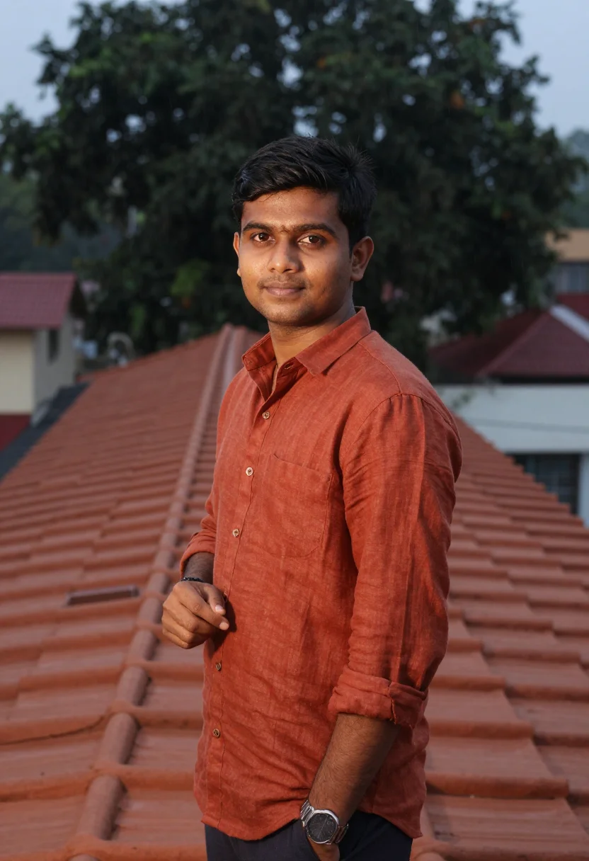 AI bangalore koramangala terracotta sample — portrait of a man, framed chest-up, cropped at the ribs, the