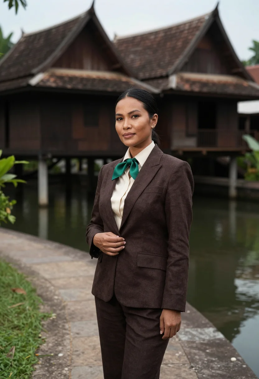 AI bangkok silk house director teak emerald sample — portrait of a woman, a silk house director in her late thirt