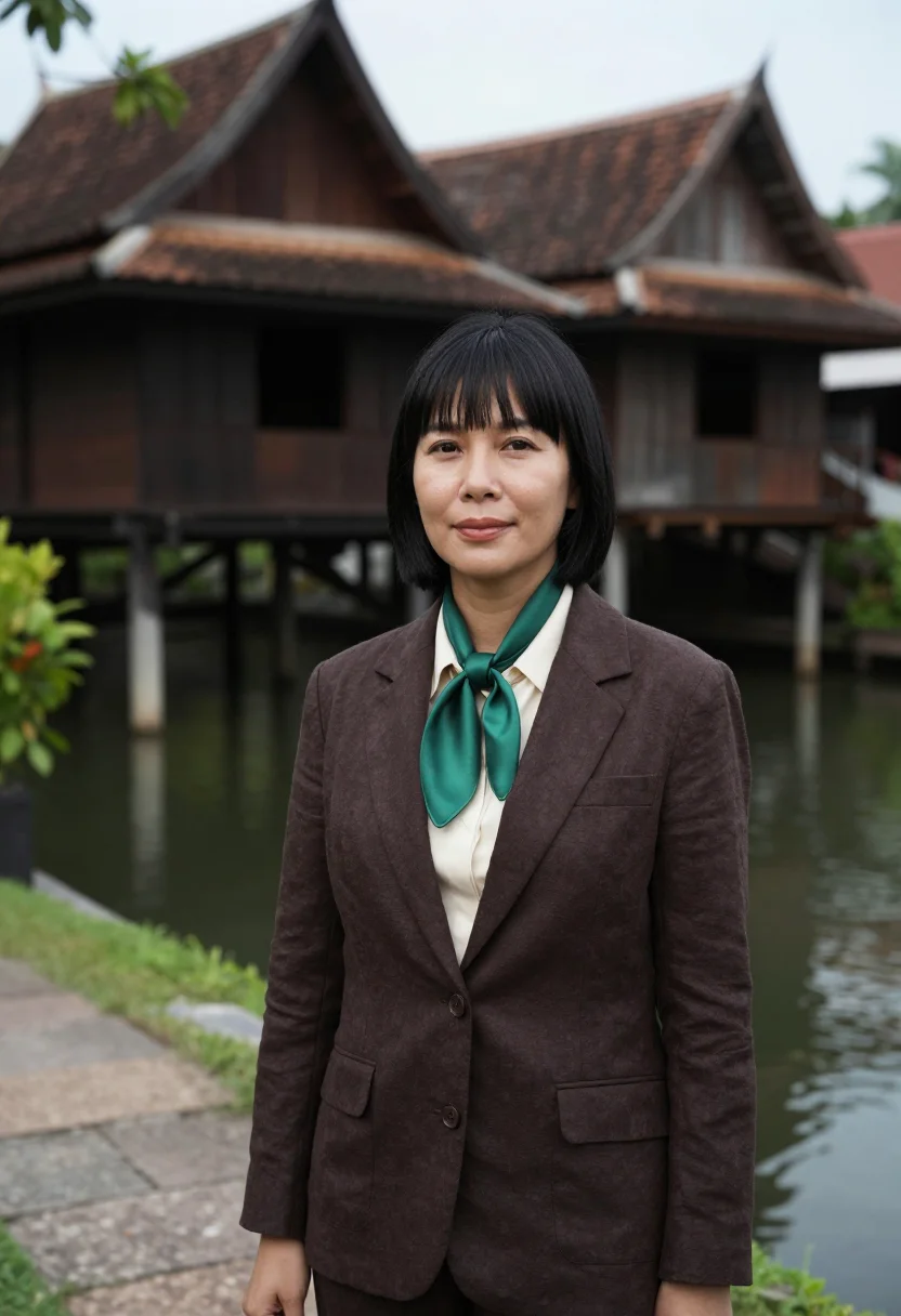 AI bangkok silk house director teak emerald sample — portrait of a woman, a silk house director in her forties of