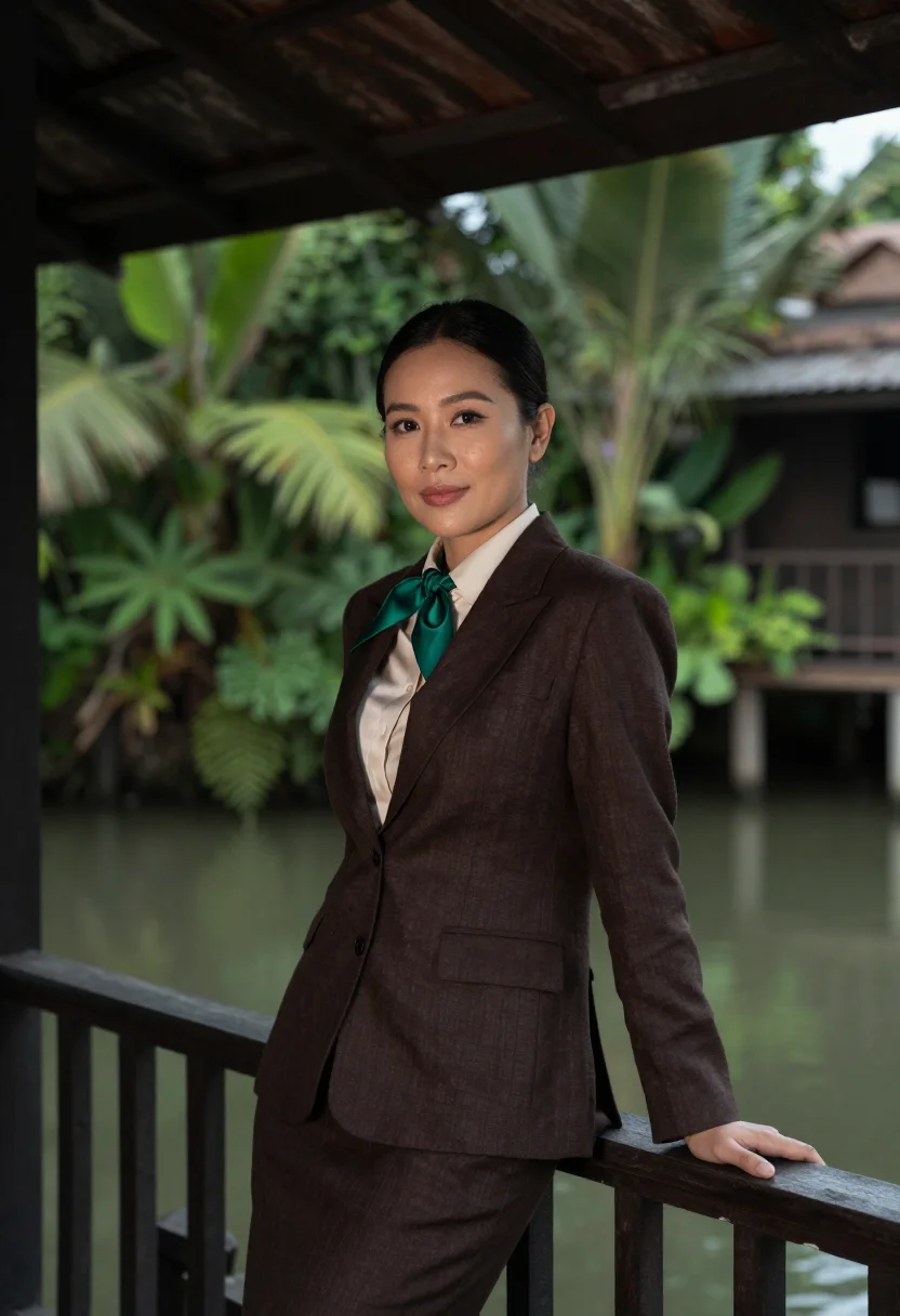 AI bangkok silk house director teak emerald sample — portrait of a woman, a silk house director in her thirties o