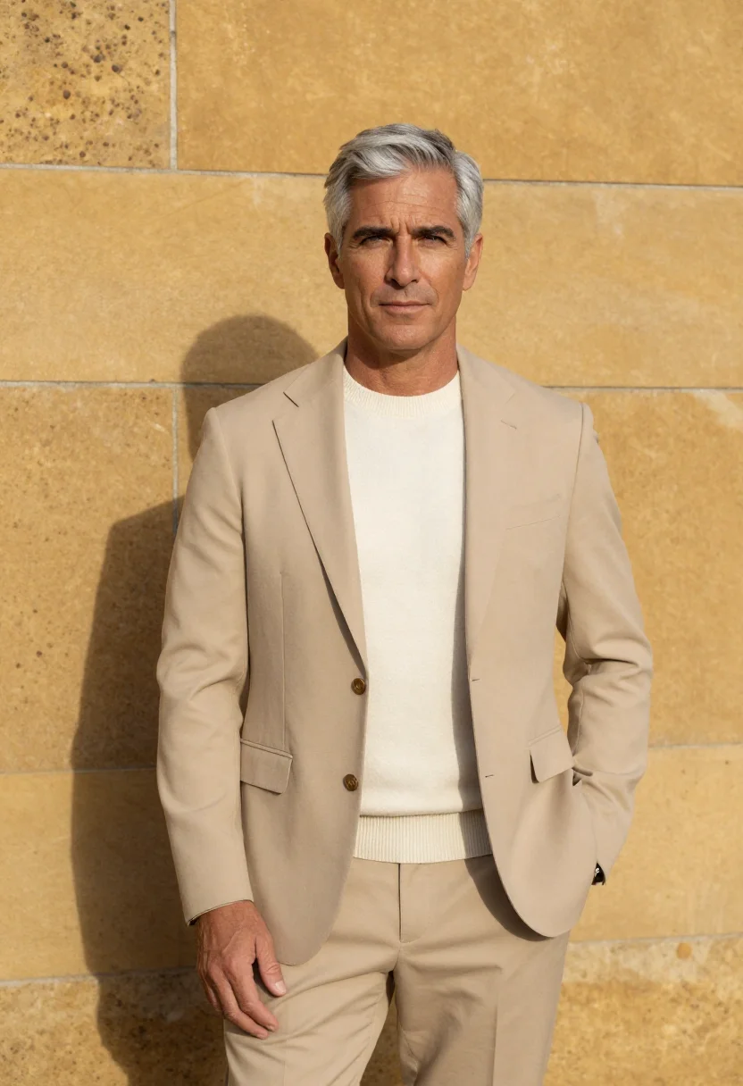 AI barangaroo banker sandstone glass sample — portrait of a man, a banker in his mid-fifties with tanned f