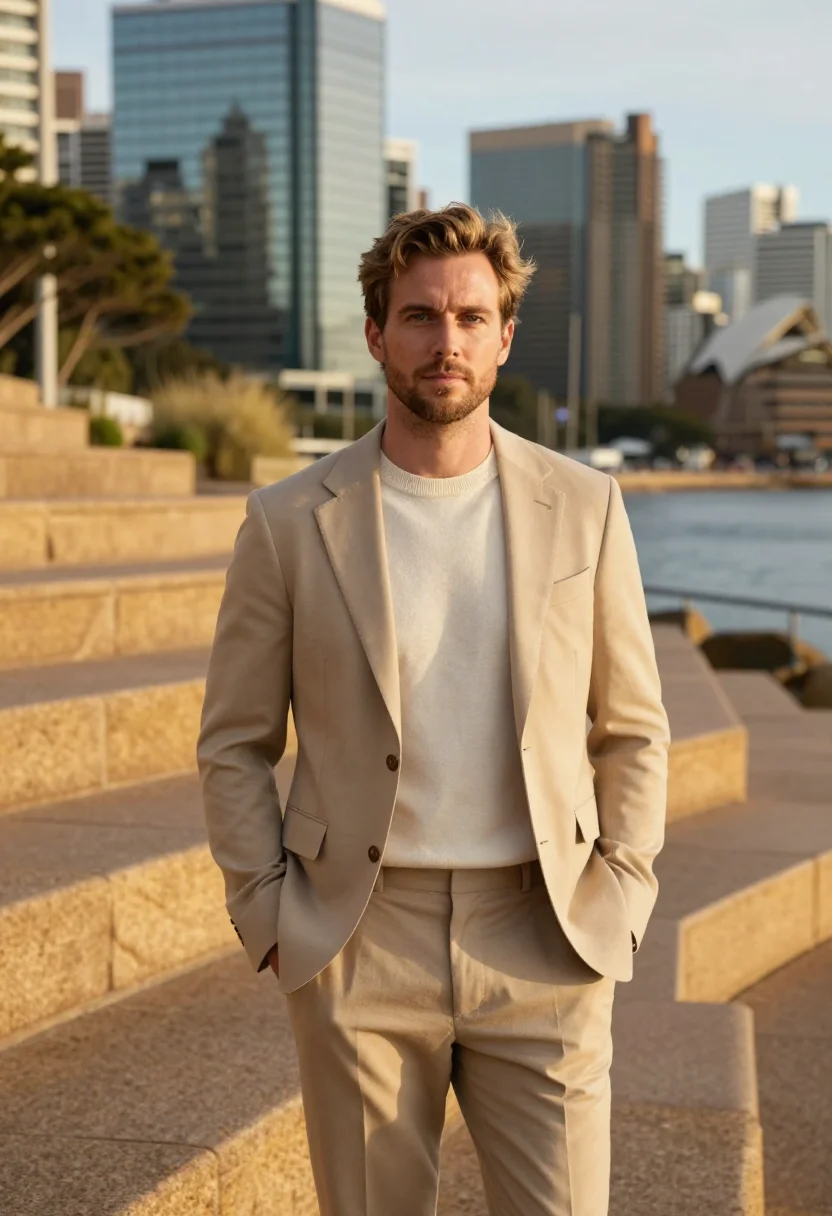 AI barangaroo banker sandstone glass sample — portrait of a man, a banker in his mid-forties with fair ski