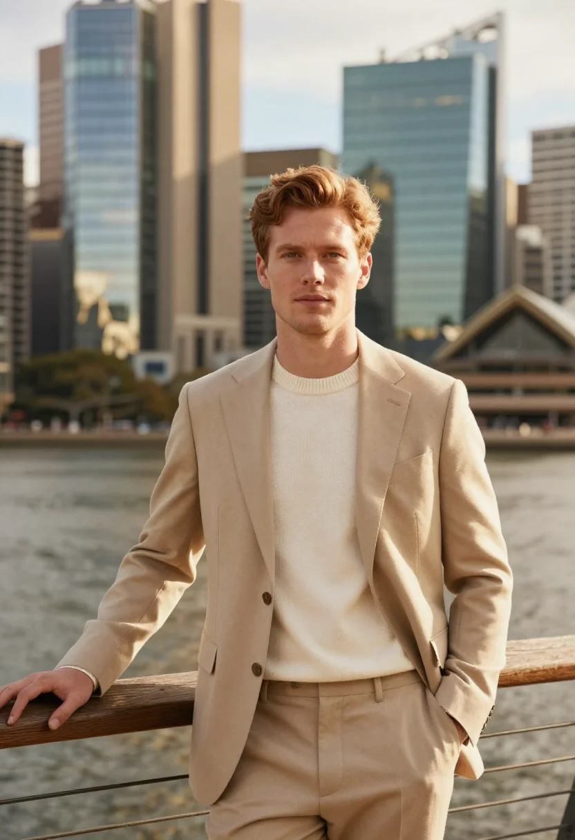AI barangaroo banker sandstone glass sample — portrait of a man, a banker in his early forties with fair s