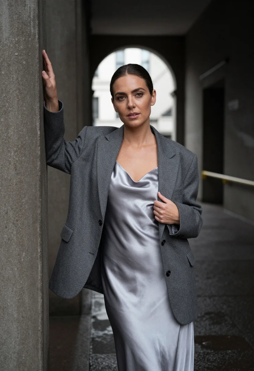 AI barbican grey sample — portrait of a woman, a close half-length frame, a woman in h