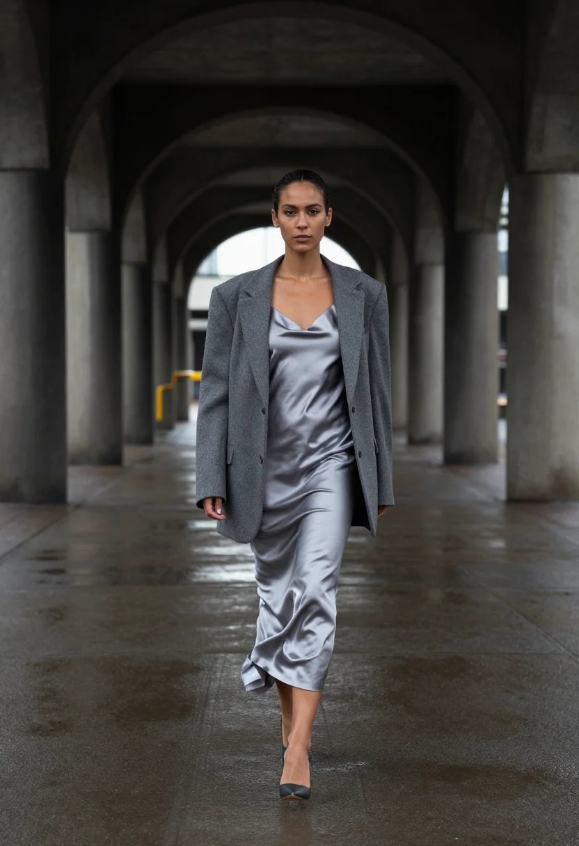 AI barbican grey sample — portrait of a woman, framed full-length, a woman in her late