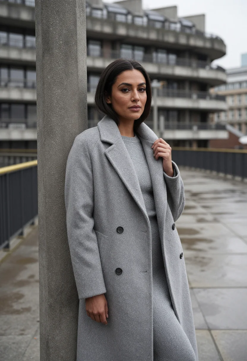 AI barbican grey sample — portrait of a woman, a close half-length frame, a woman in h