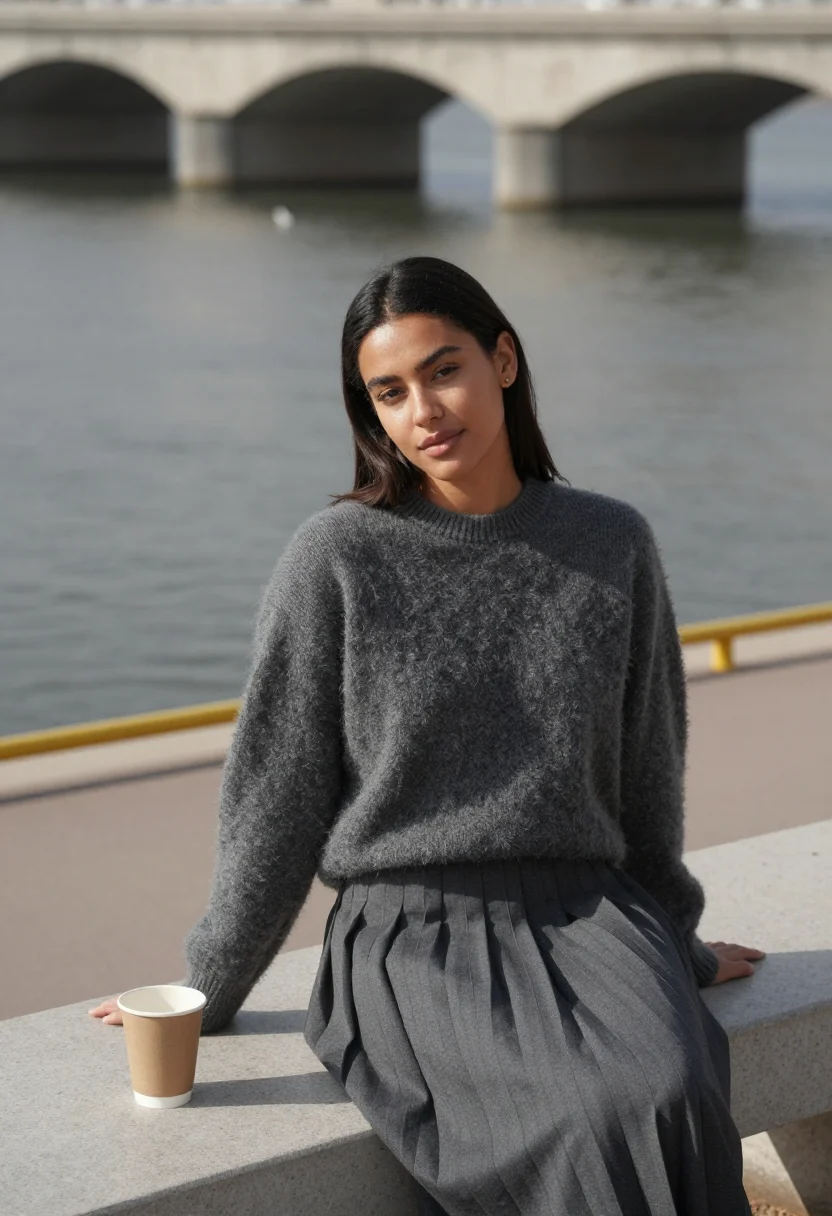 AI barbican grey sample — portrait of a woman, a close half-length frame, a young woma