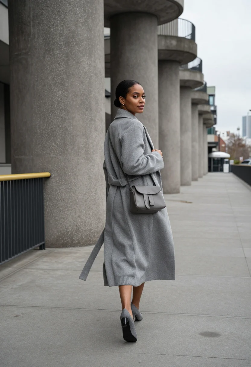 AI barbican grey sample — portrait of a woman, framed full-length, a woman in her late