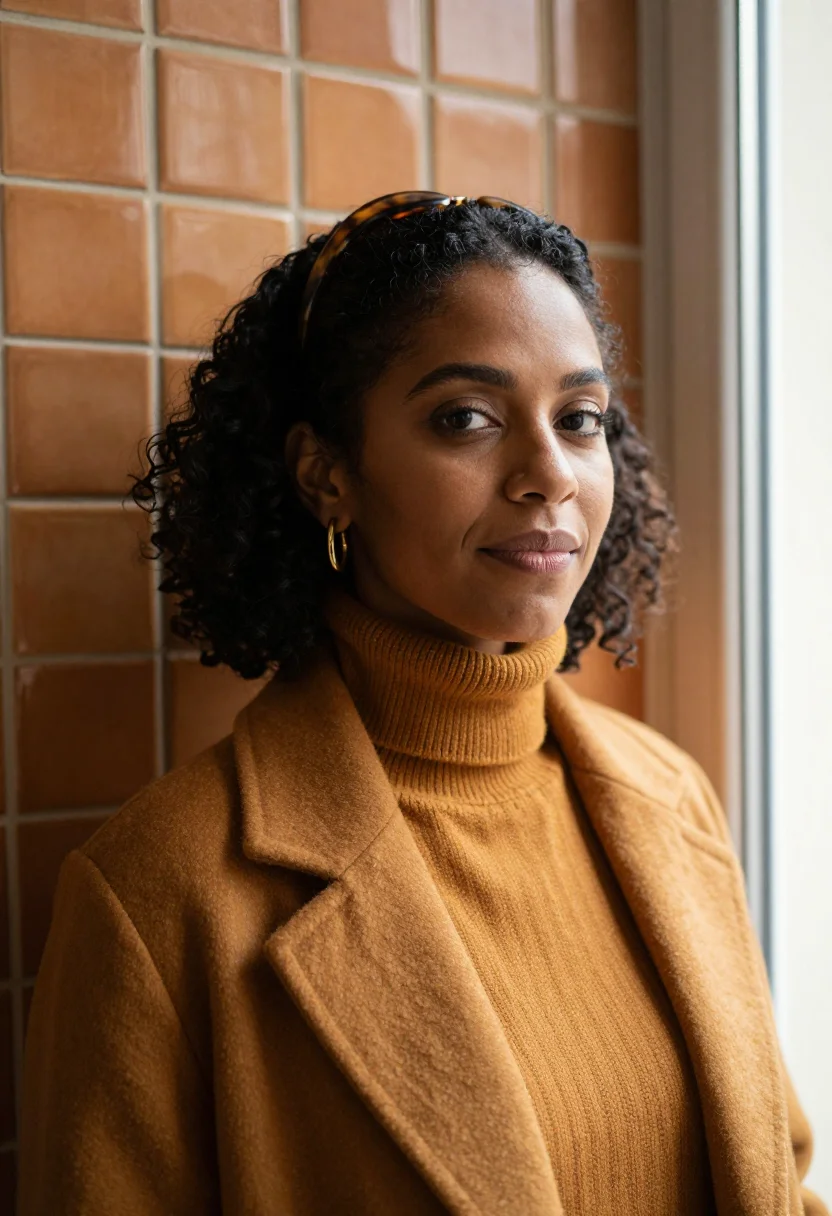 AI barcelona eixample editor ochre sample — portrait of an editor, a Dominican-Spanish woman in her late