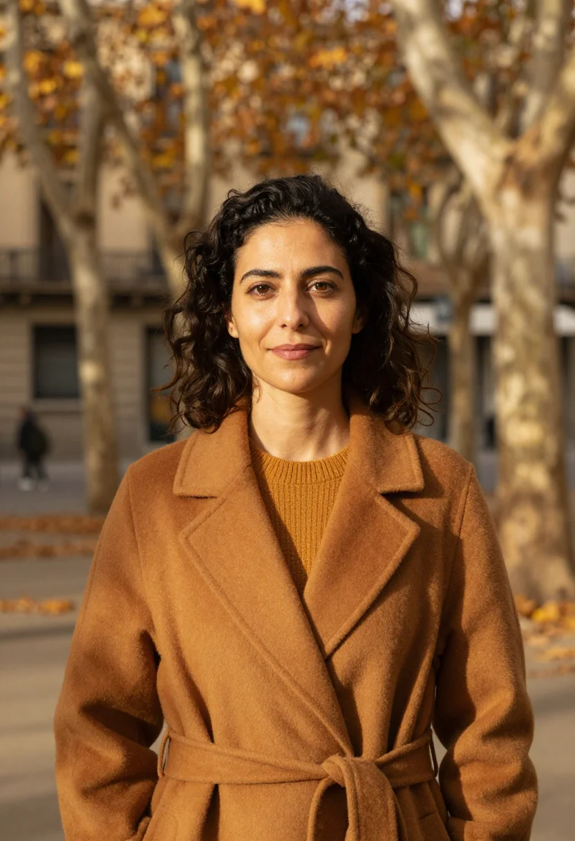 AI barcelona eixample editor ochre sample — portrait of an editor, an Italian woman in her mid-forties w