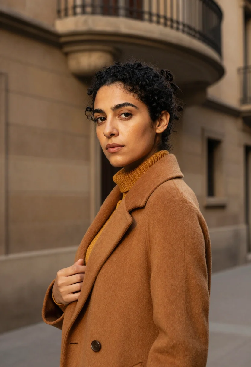 AI barcelona eixample editor ochre sample — portrait of an editor, a Spanish woman in her early forties
