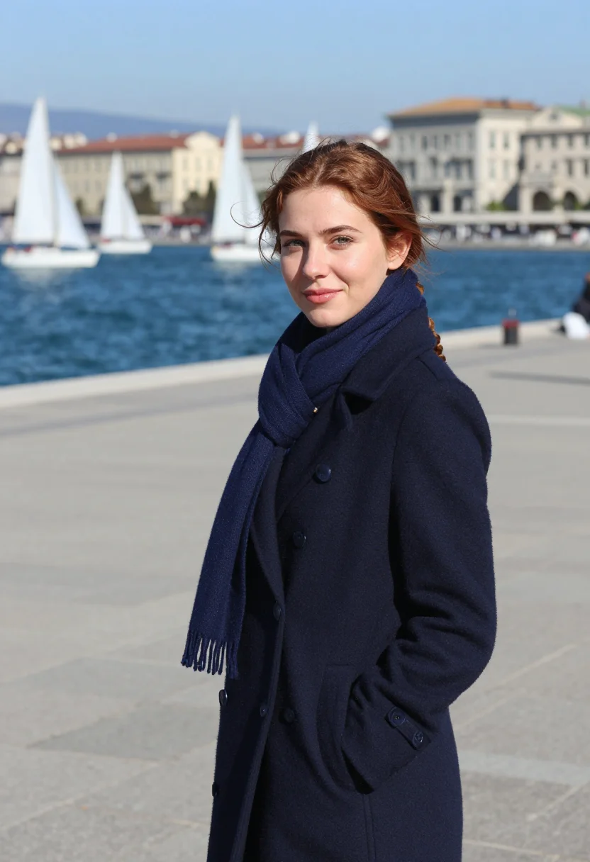 AI barcolana trieste sails navy sample — portrait of a woman, a regatta spectator in her early twenti