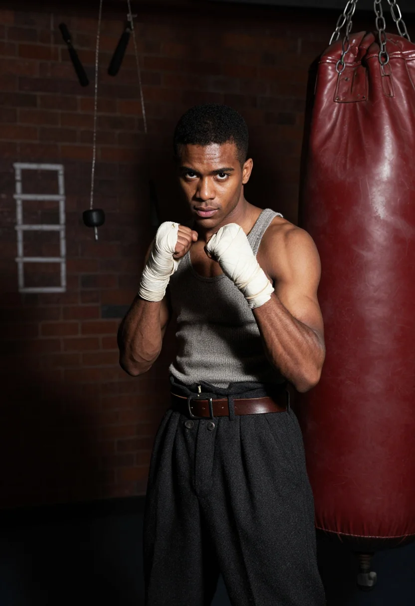 AI bareknuckle boxer sample — portrait of a man, half-length three-quarter portrait of a o