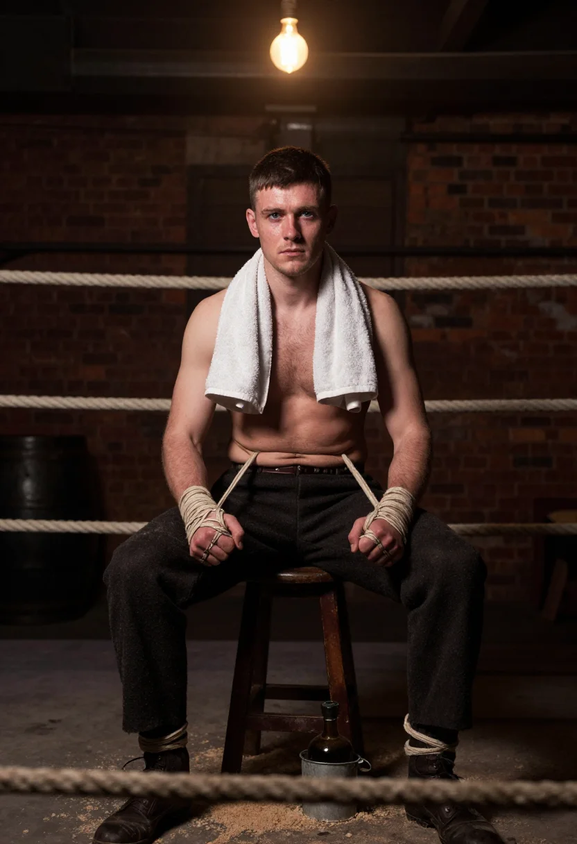 AI bareknuckle boxer sample — portrait of a man, seated portrait of a fair-skinned Irish m