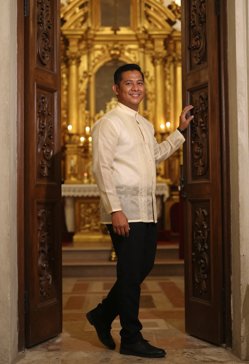 AI barong groom sample — portrait of a man, full-length portrait of a Filipino man wi