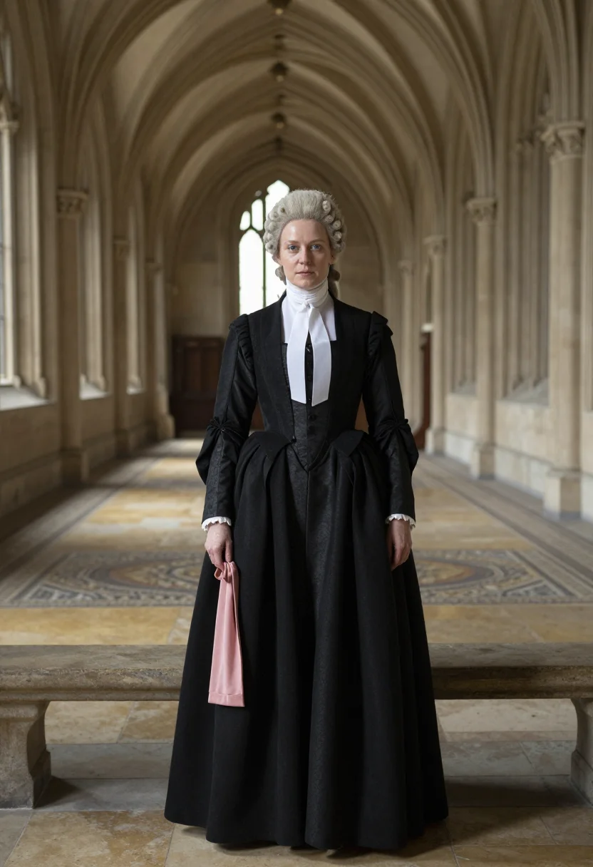 AI barrister wig sample — portrait of a woman, three-quarter-length portrait of a West