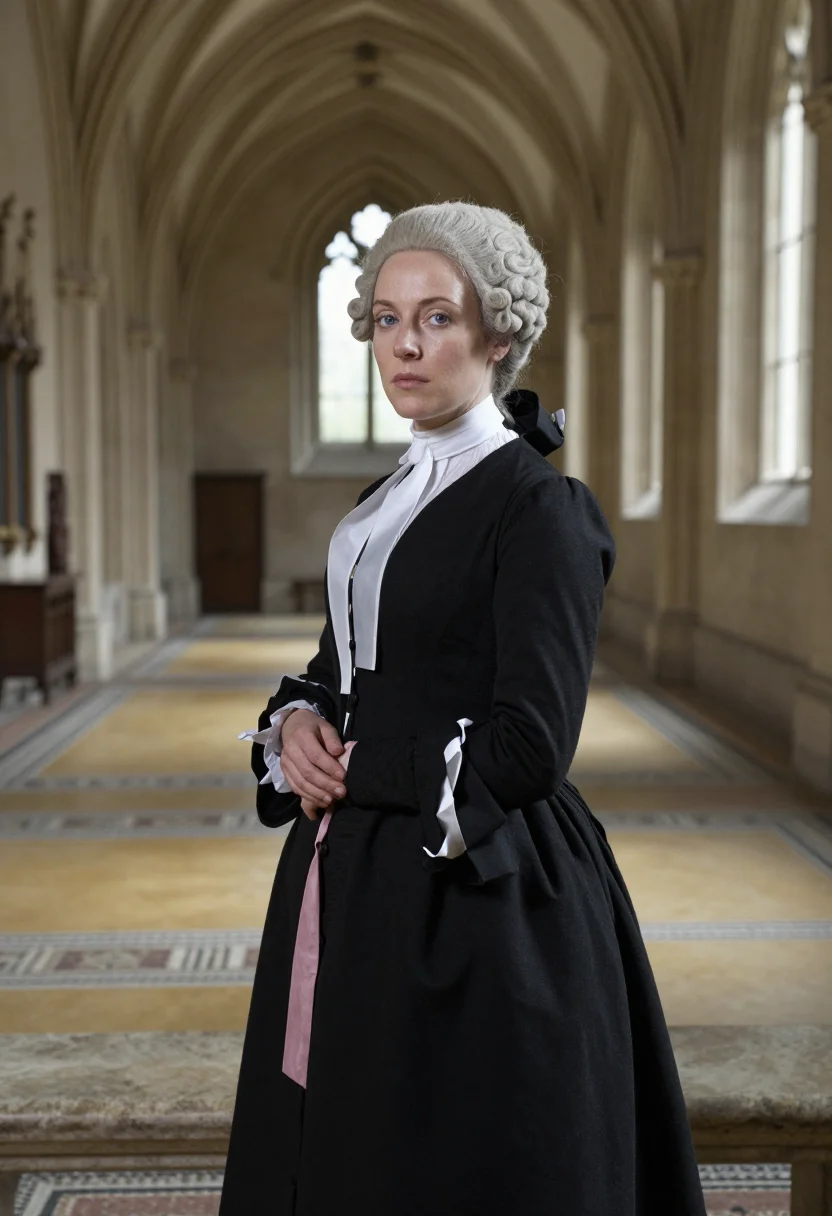 AI barrister wig sample — portrait of a woman, half-length portrait of a Western-Europ
