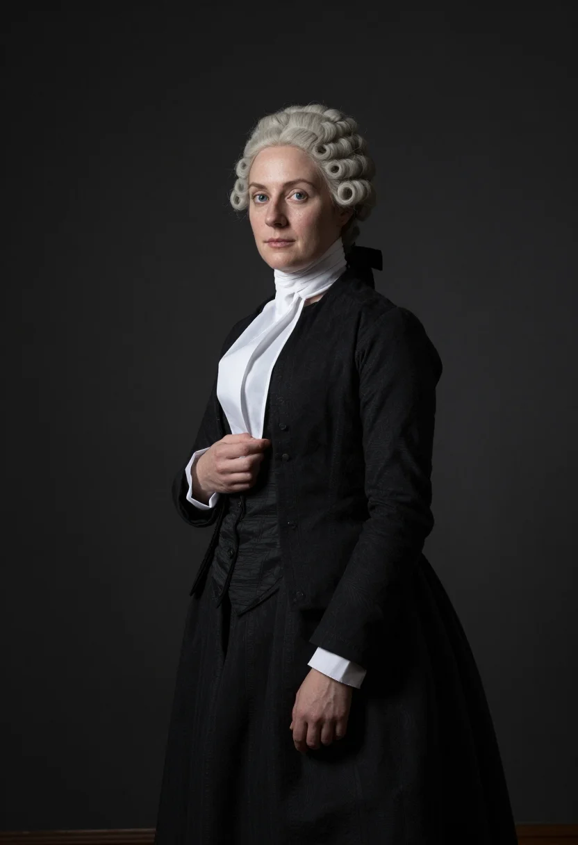 AI barrister wig sample — portrait of a woman, three-quarter-length portrait of a West