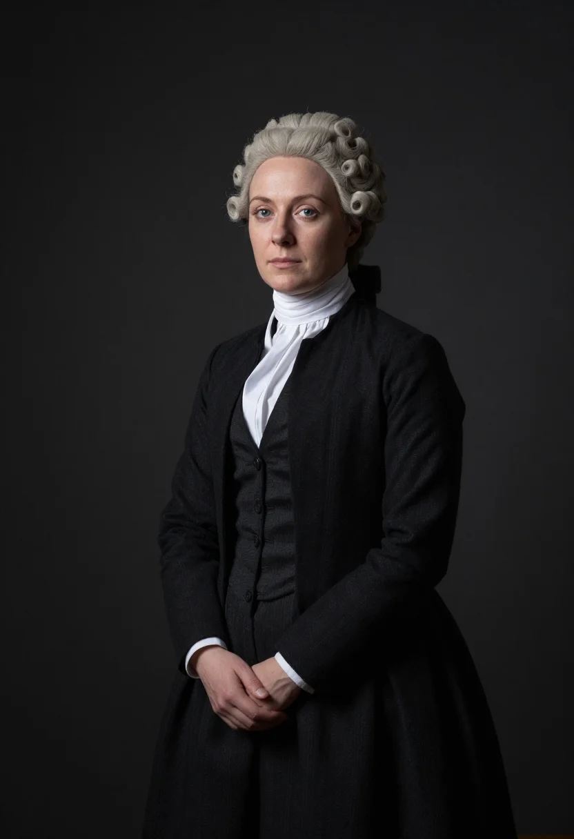 AI barrister wig sample — portrait of a woman, half-length portrait of a Western-Europ