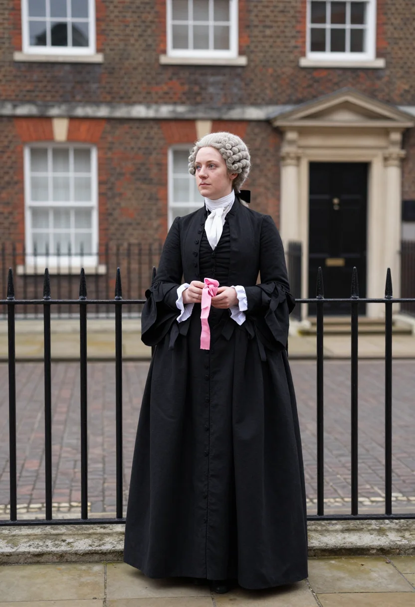 AI barrister wig sample — portrait of a woman, half-length portrait of a Western-Europ