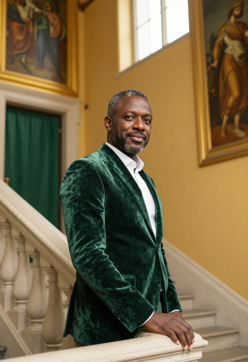 AI barts surgeon great hall gilt sample — portrait of a man, a surgeon in his fifties of Ghanaian desc