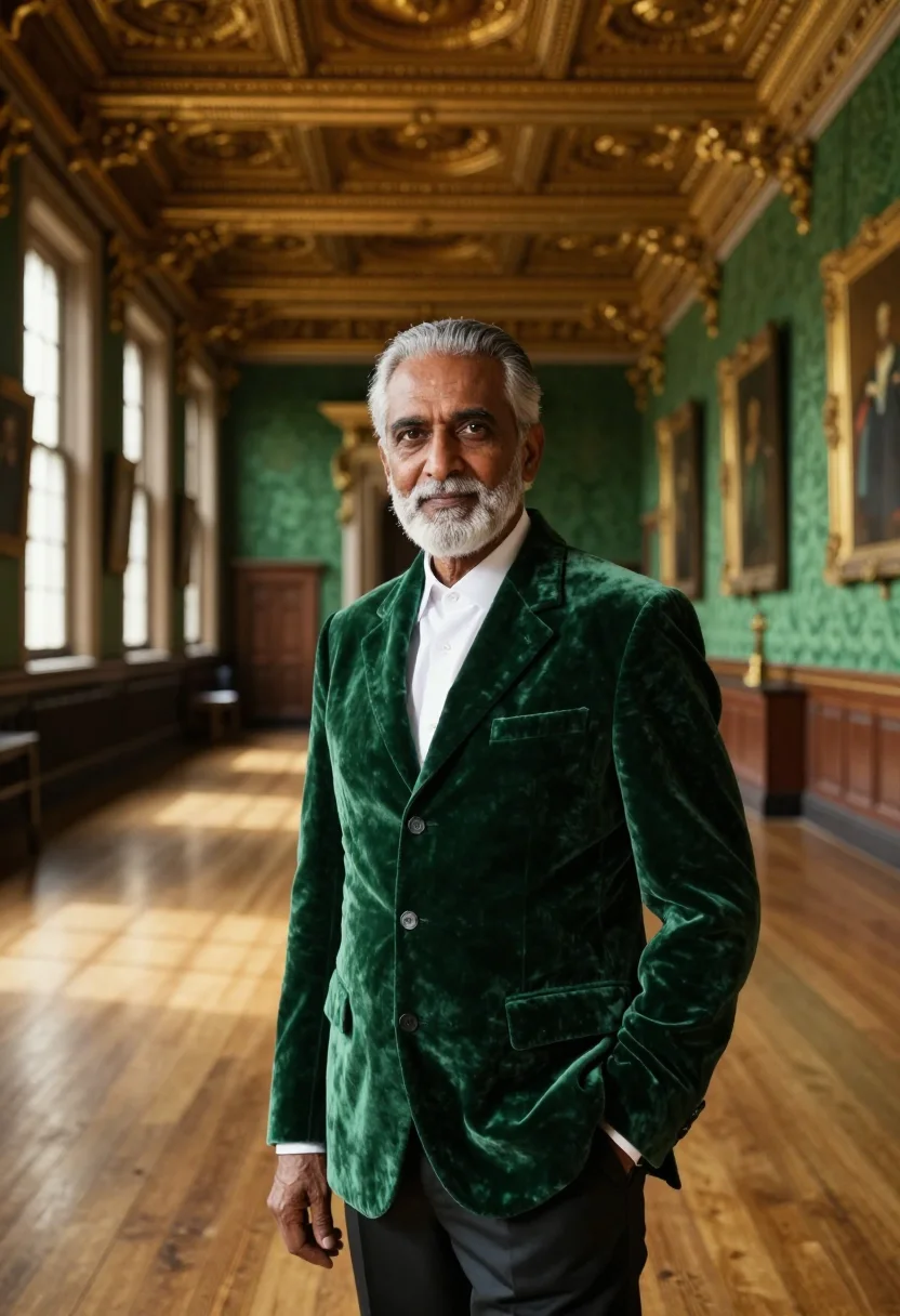 AI barts surgeon great hall gilt sample — portrait of a man, a surgeon in his sixties of Indian descen