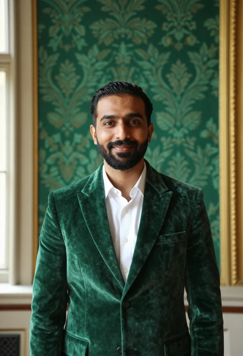 AI barts surgeon great hall gilt sample — portrait of a man, a surgeon in his mid-forties of Pakistani