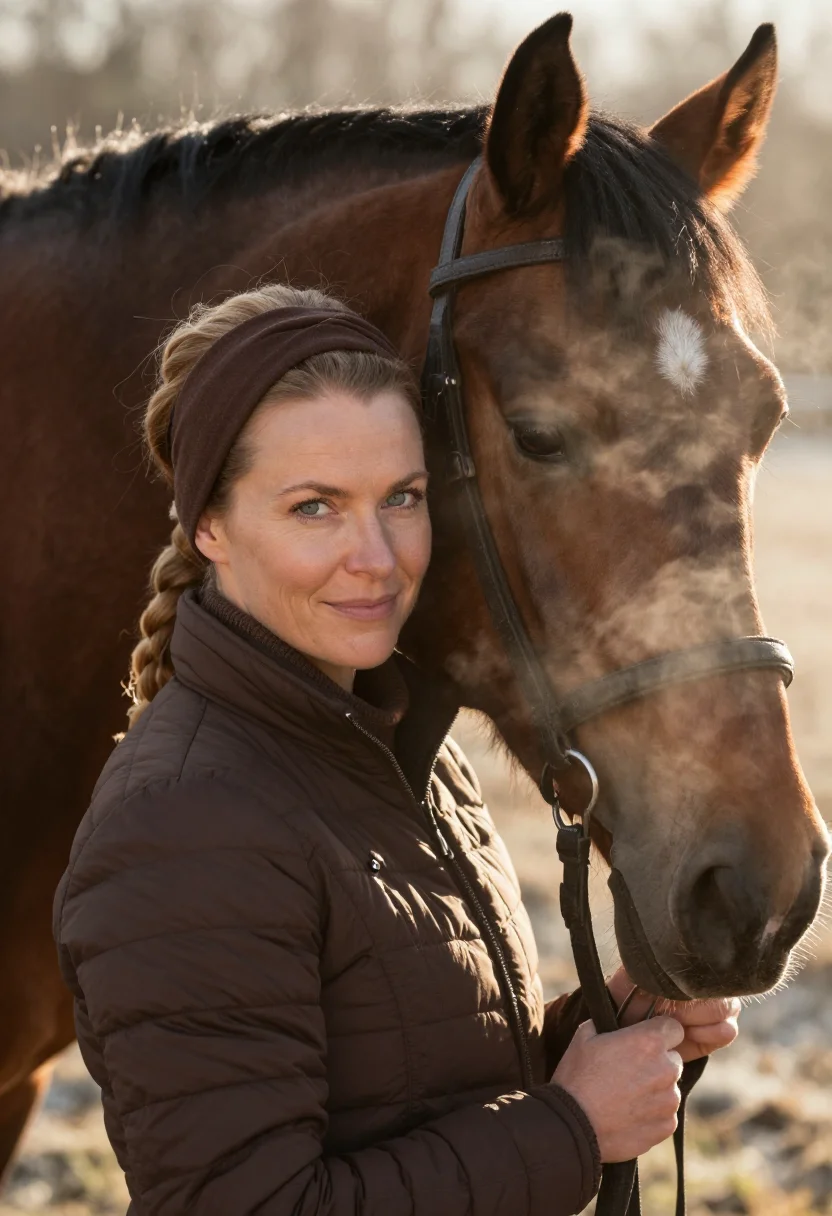AI bay horse brown sample — portrait of a woman, tight headshot of a Western-European wo