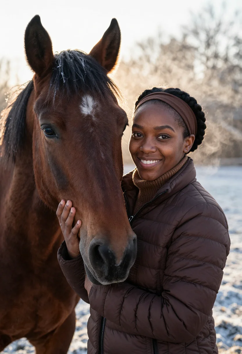 AI bay horse brown sample — portrait of a woman, head-and-shoulders portrait of a Black