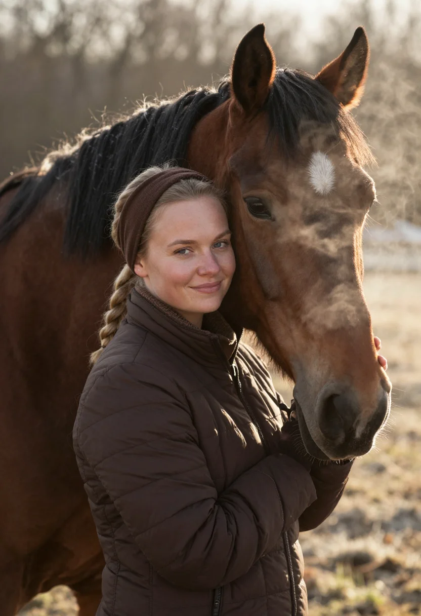 AI bay horse brown sample — portrait of a woman, head-and-shoulders portrait of a Nordic