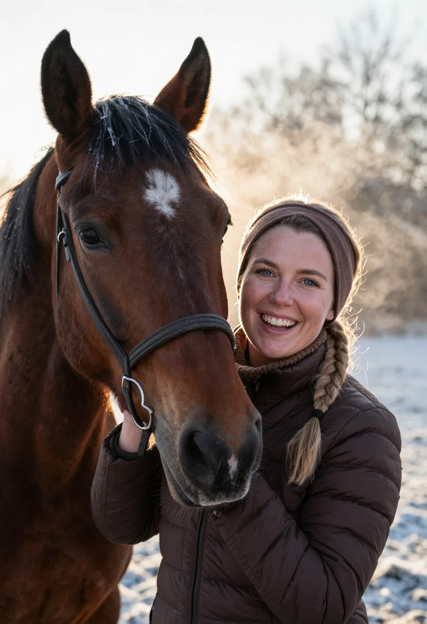 AI bay horse brown sample — portrait of a woman, tight headshot of a Western-European wo