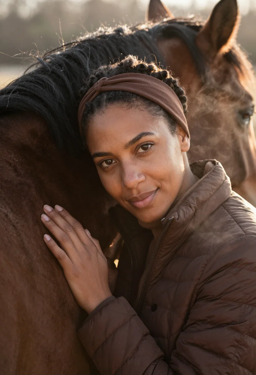 AI bay horse brown sample — portrait of a woman, tight headshot of a mixed-race woman in
