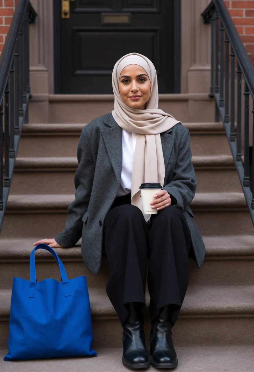 AI bay ridge modest sample — portrait of a woman, a three-quarter-length stoop portrait o