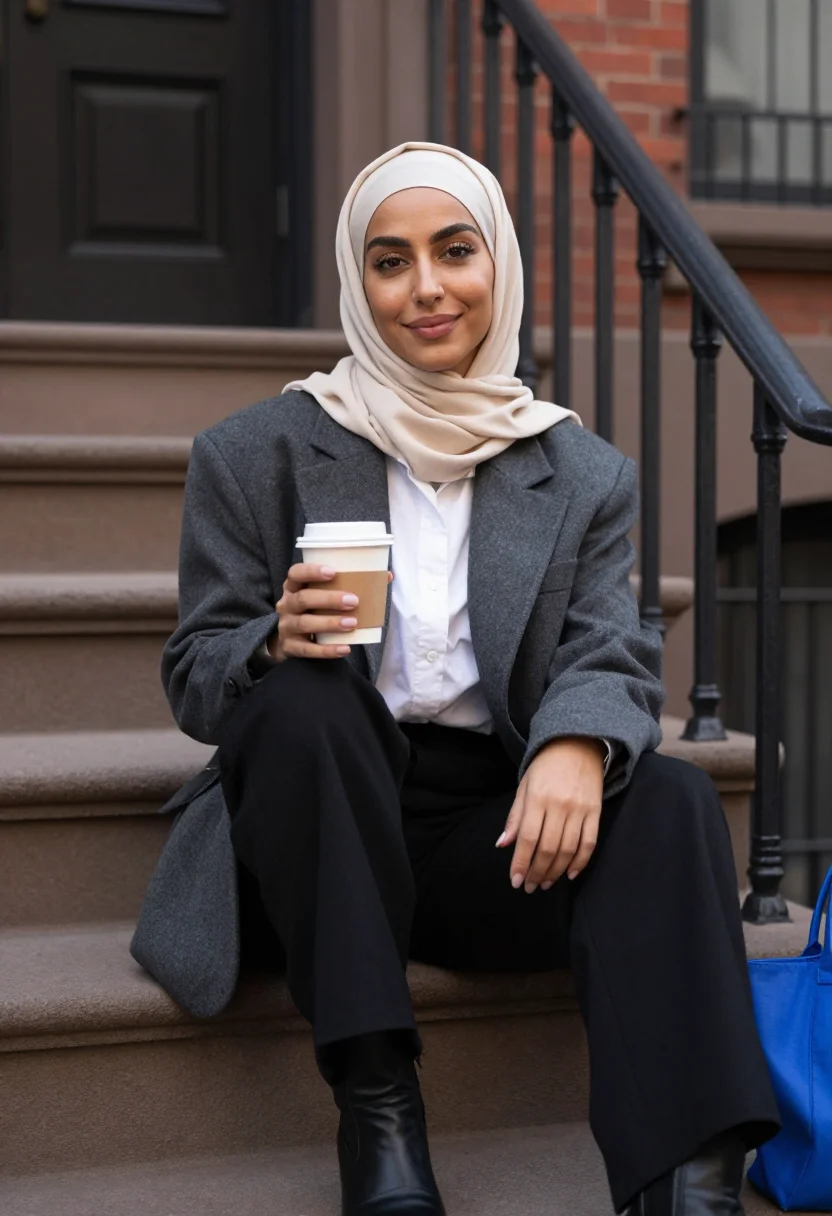 AI bay ridge modest sample — portrait of a woman, a half-length stoop portrait of an Arab