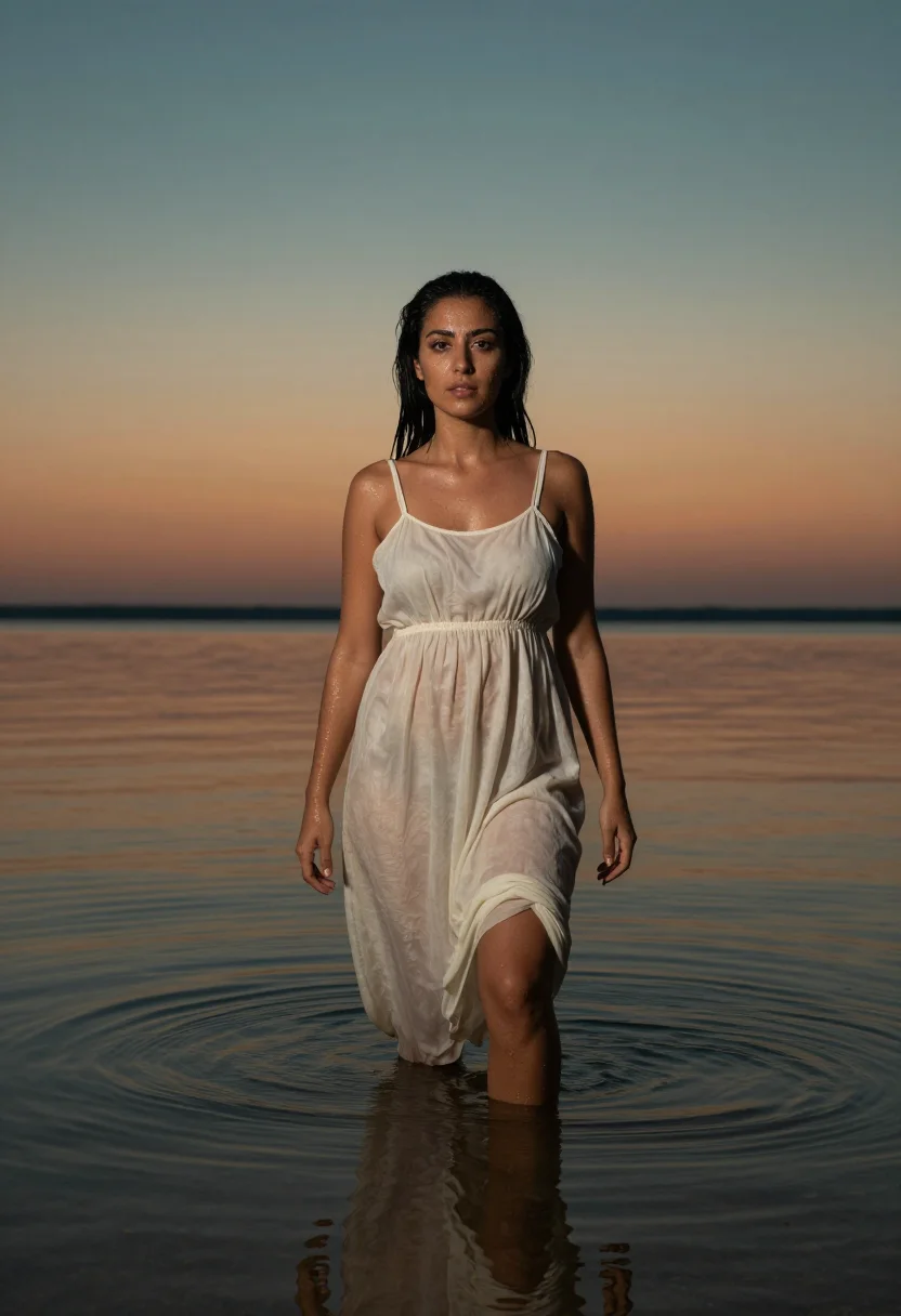 AI beach sample — portrait of a woman, half-length portrait of a Mediterranean