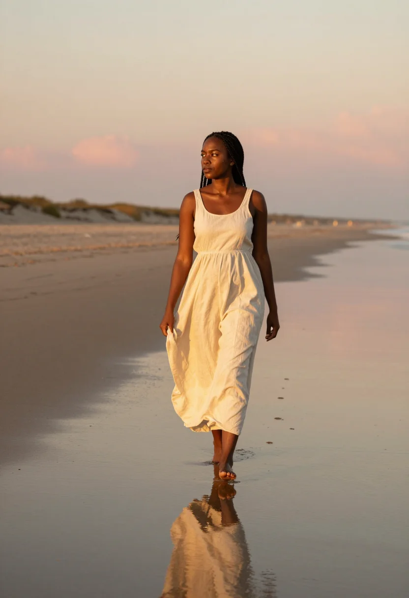 AI beach sample — portrait of a woman, full-length portrait of an Afro-Europea
