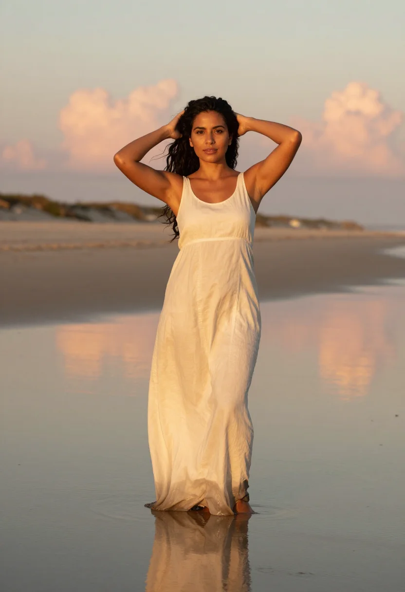AI beach sample — portrait of a woman, half-length portrait of a Latin-America