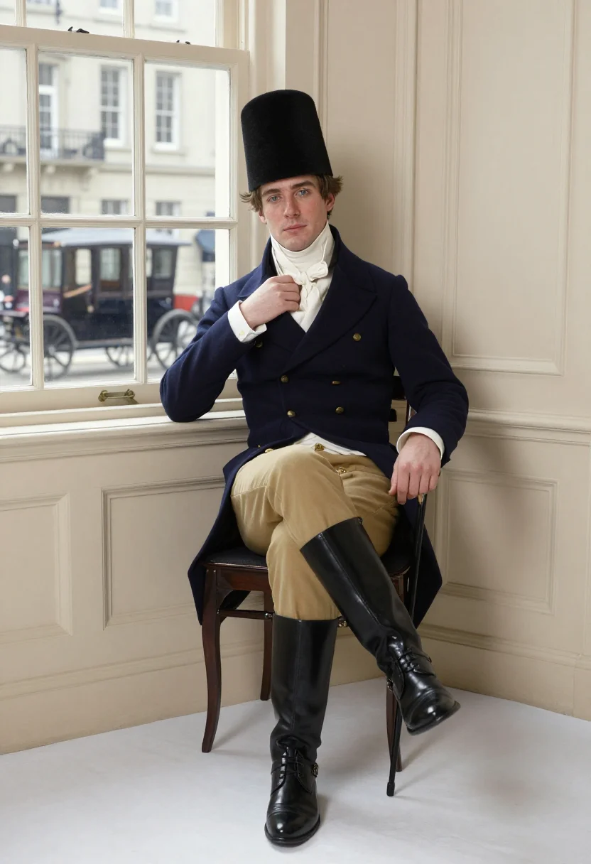 AI beau brummell dandy sample — portrait of a man, in his early thirties with fair skin, gre