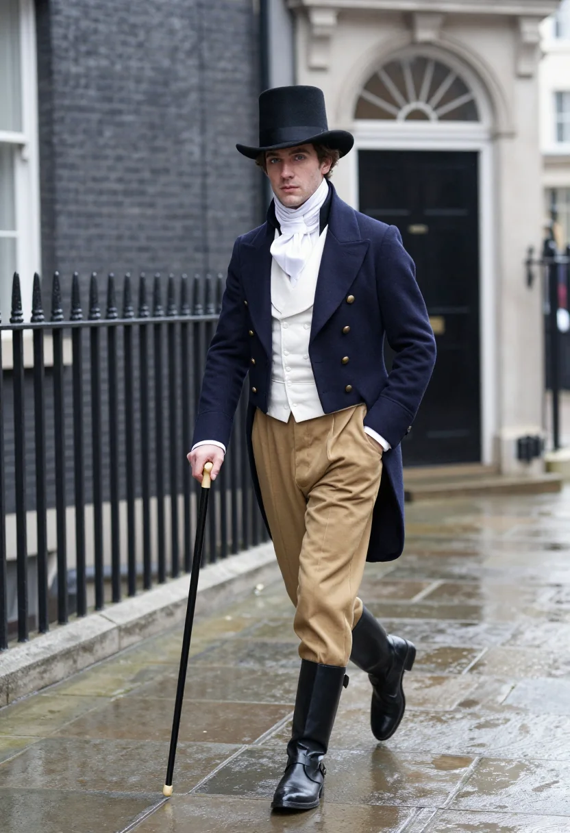 AI beau brummell dandy sample — portrait of a man, in his early thirties with fair skin, gre