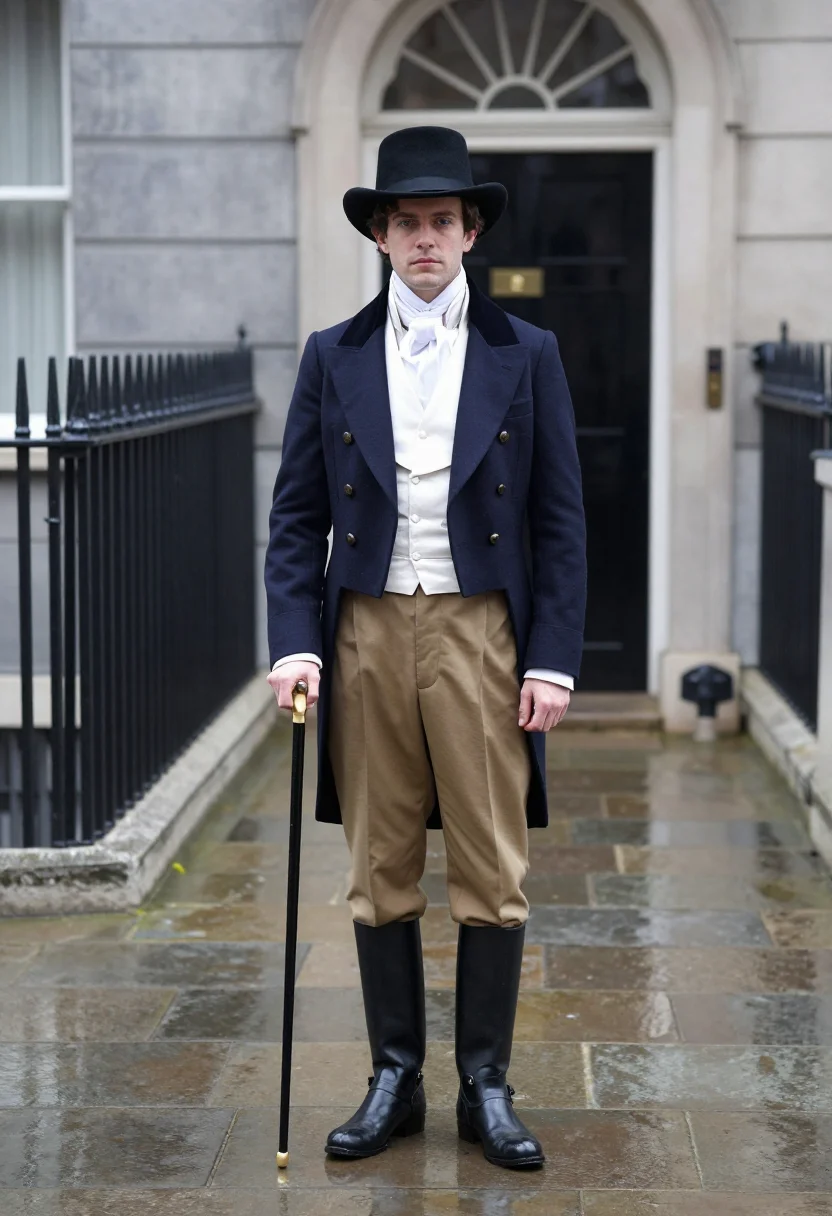 AI beau brummell dandy sample — portrait of a man, in his early thirties with fair skin, gre