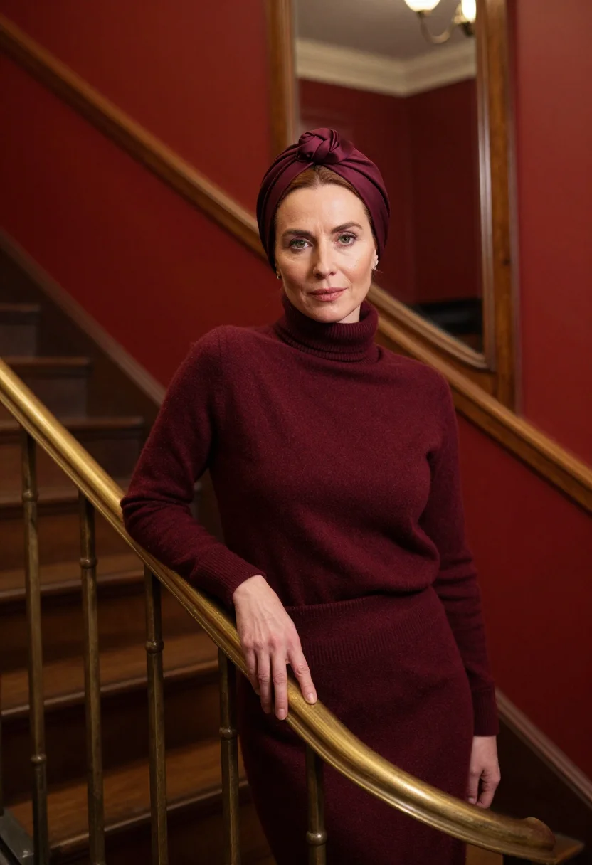 AI beauvoir cafe de flore turban bordeaux sample — portrait of a woman, framed half-length from the crown to th