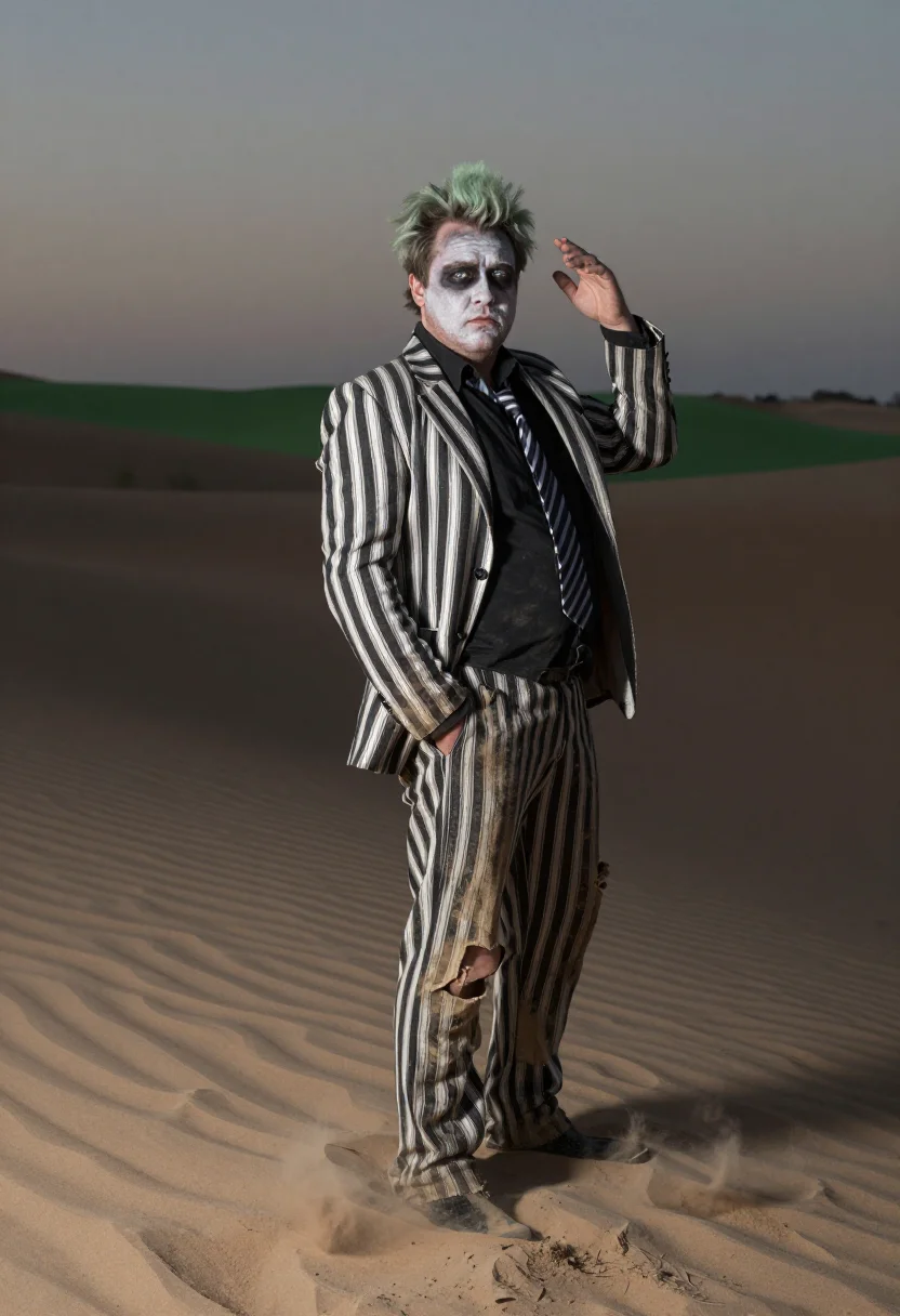 AI beetlejuice sample — portrait of a man, three-quarter-length portrait of a Wester