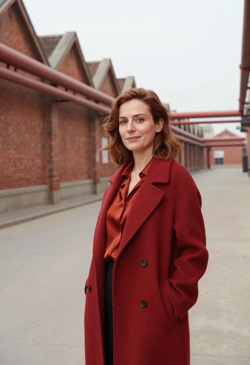 AI beijing 798 gallerist red brick industrial sample — portrait of a woman, a French gallerist in her early fifties