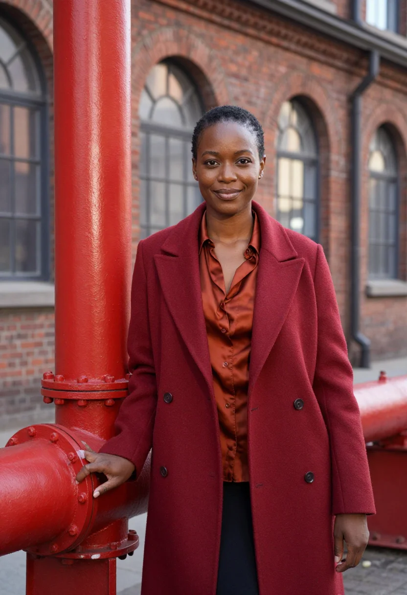 AI beijing 798 gallerist red brick industrial sample — portrait of a woman, a British-Nigerian gallerist in her mid