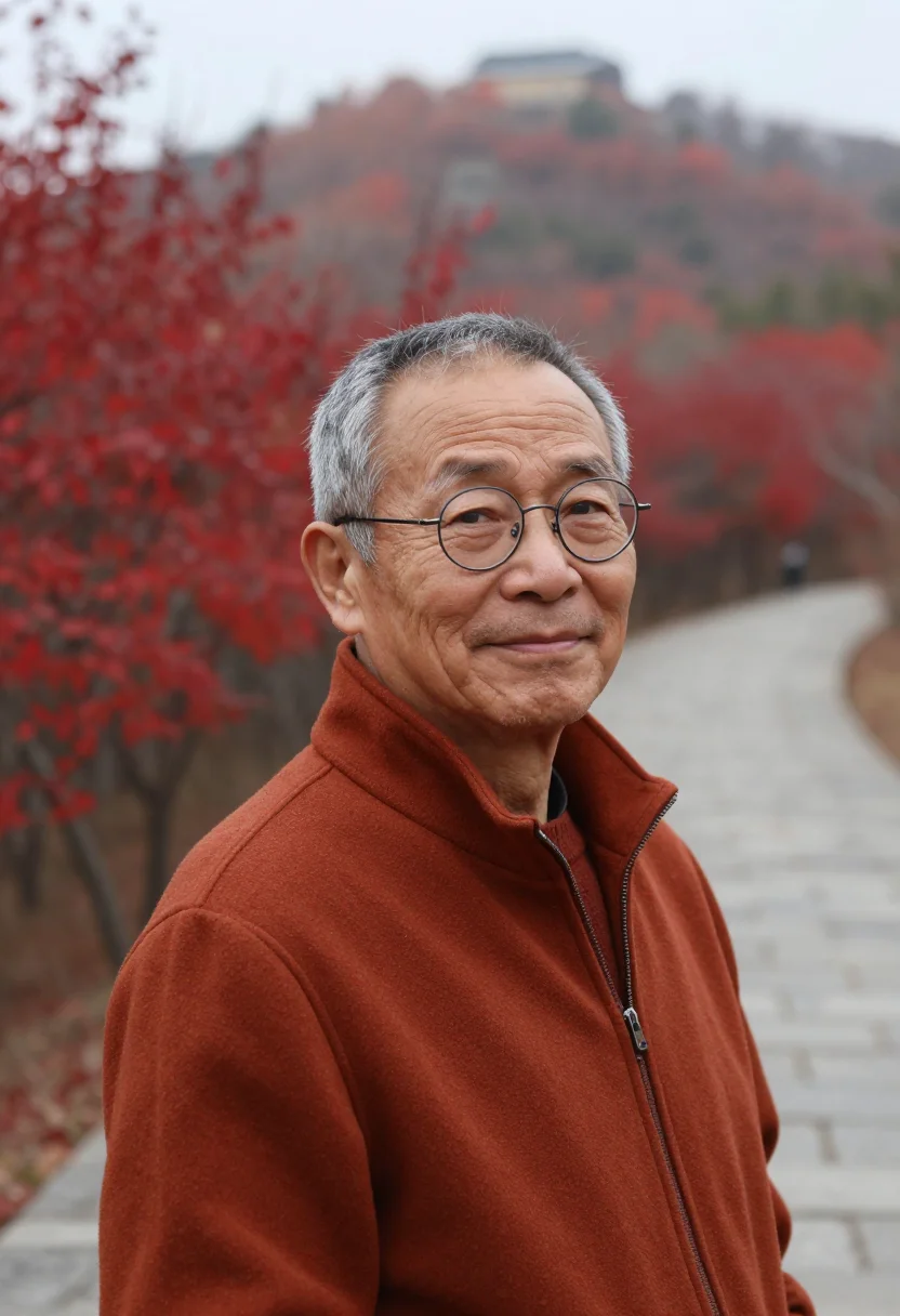 AI beijing fragrant hills professor rust sample — portrait of a man, framed as a tight headshot from the crown