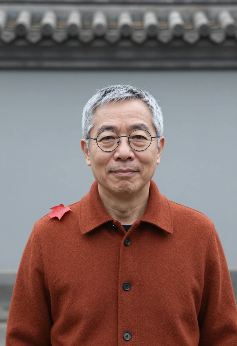 AI beijing fragrant hills professor rust sample — portrait of a man, framed as a tight headshot from the crown