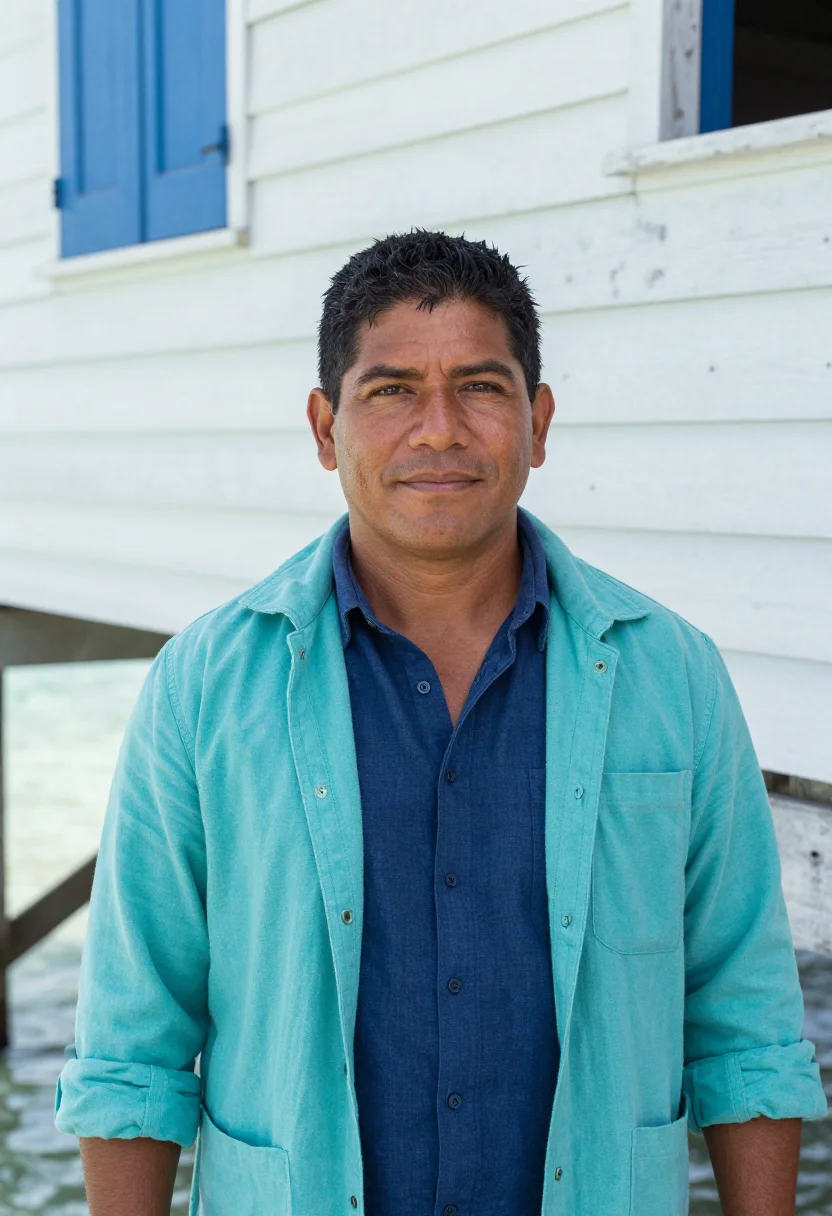 AI belize reef marine biologist blue hole sample — portrait of a man, a Belizean Mestizo marine biologist in hi