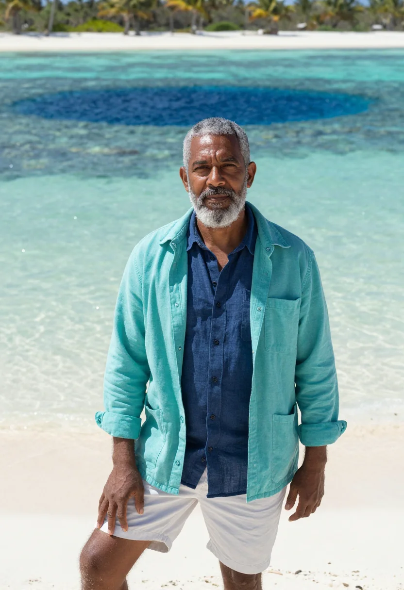 AI belize reef marine biologist blue hole sample — portrait of a man, a Belizean Creole marine biologist in his