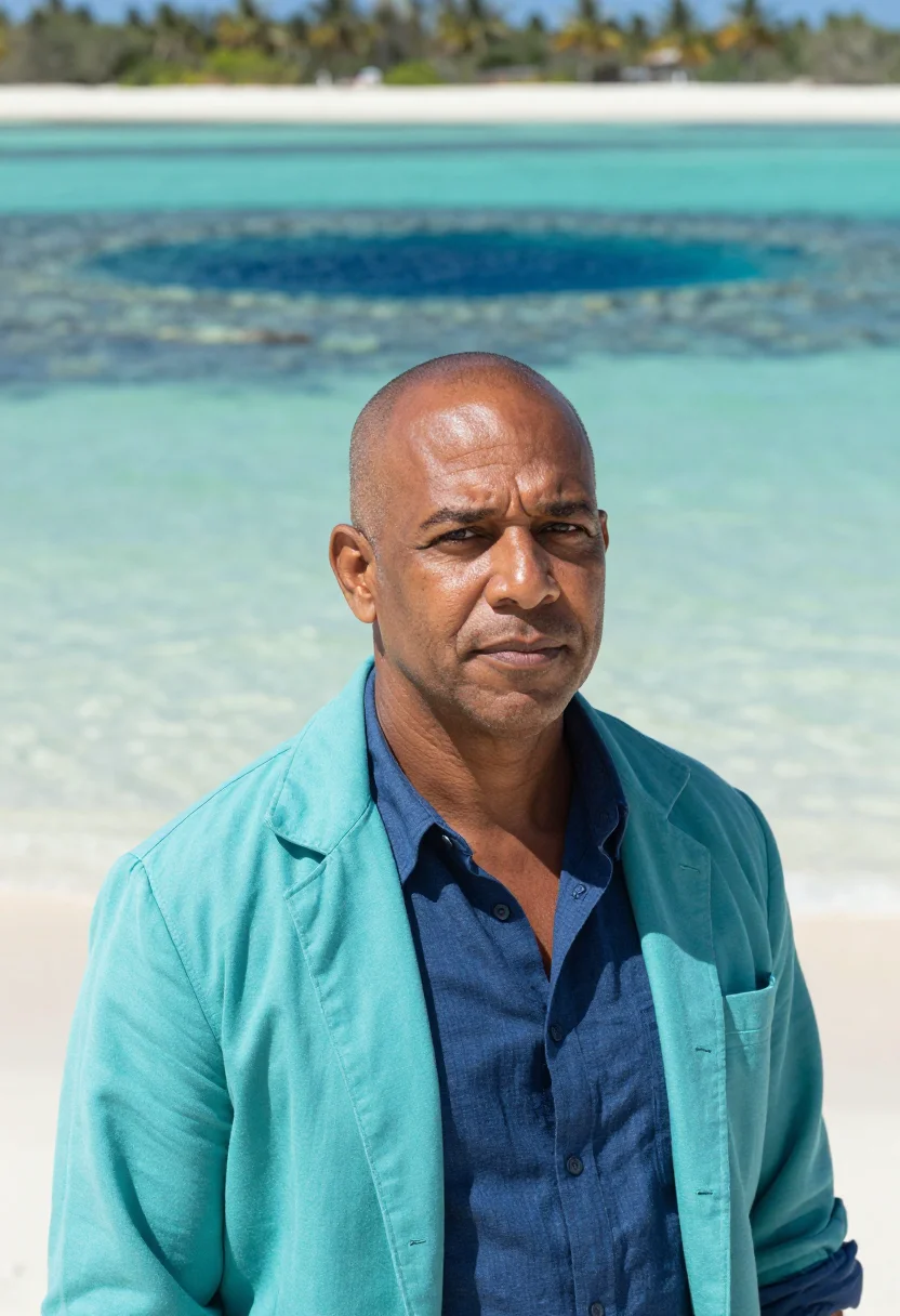 AI belize reef marine biologist blue hole sample — portrait of a man, a Belizean Creole marine biologist in his