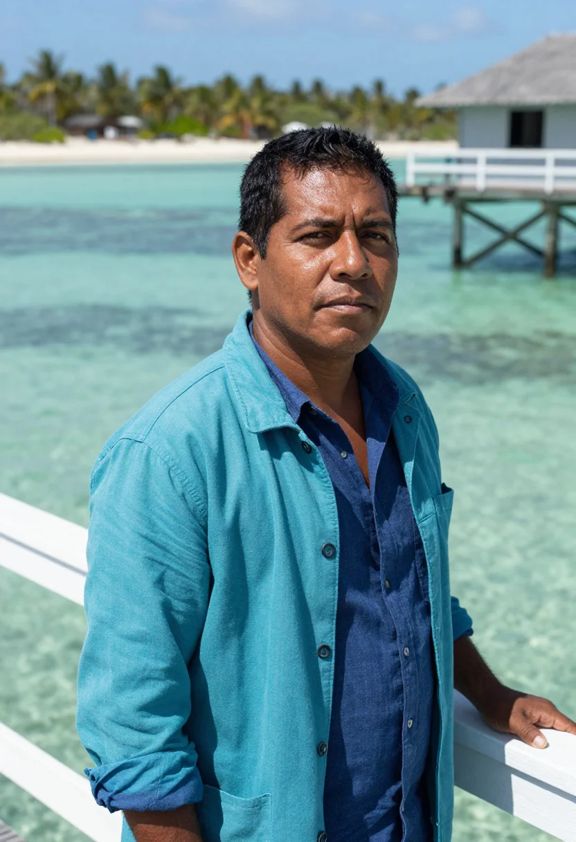 AI belize reef marine biologist blue hole sample — portrait of a man, a Garifuna marine biologist in his mid-th